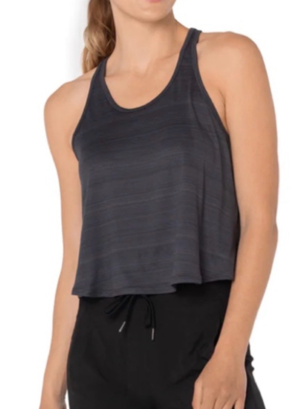KYODAN DAY-TO-DAY SWIFT RACERBACK CROP TANK, Charcoal Gray, Size Medium